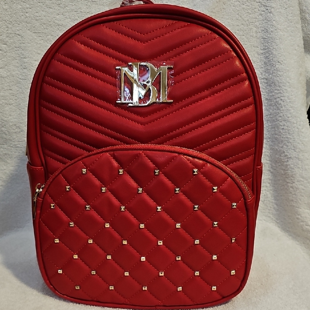 NEW w/ TAGS Badgley Mischka Backpack Vegan LEATHER Red Quilted Backpack L